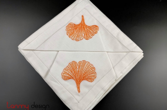 Bộ khăn ăn (6 chiếc) 45x45 trắng thêu sò lá cam